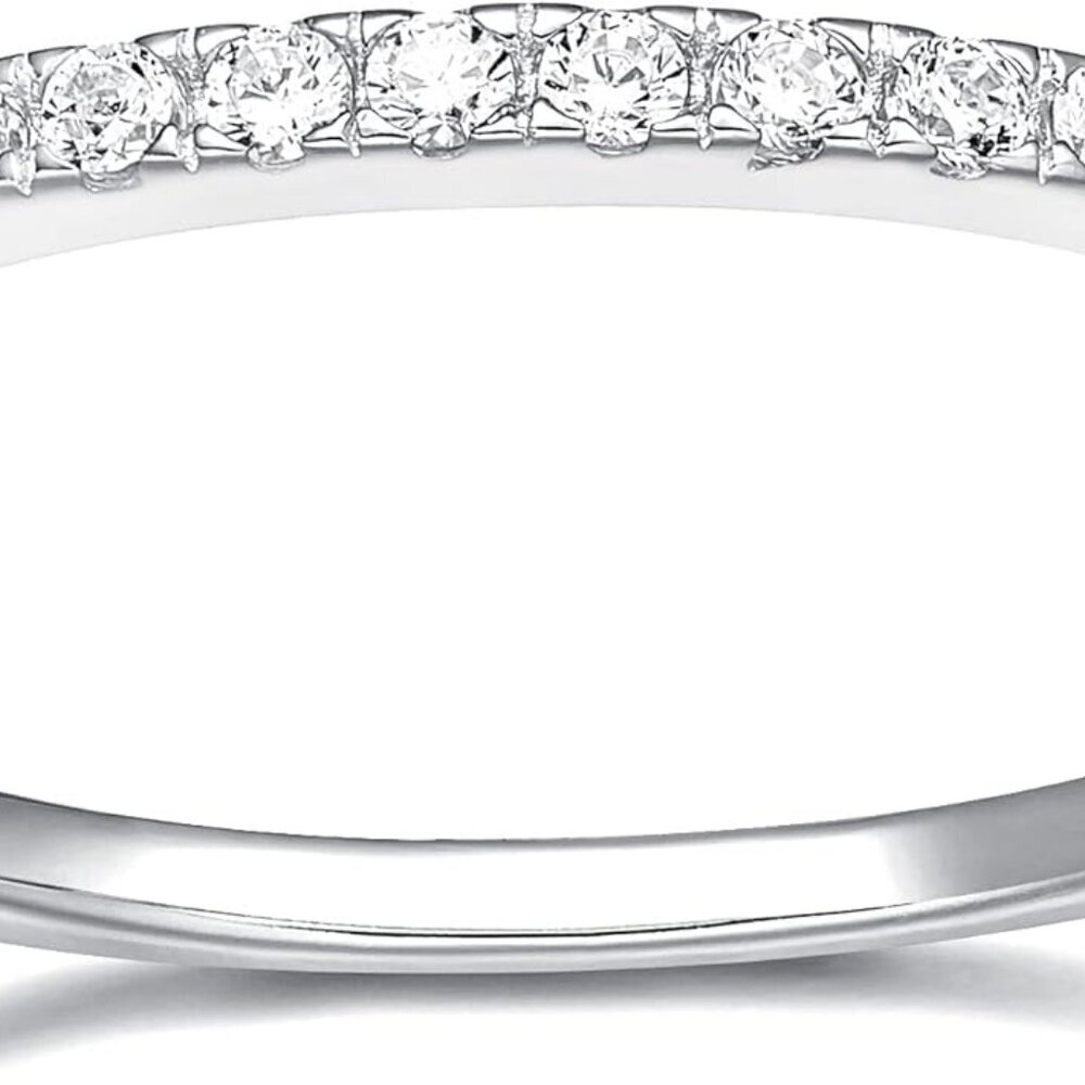 2mm 925 Sterling Silver Wedding Band Cubic Zirconia Half Eternity Stackable Enga